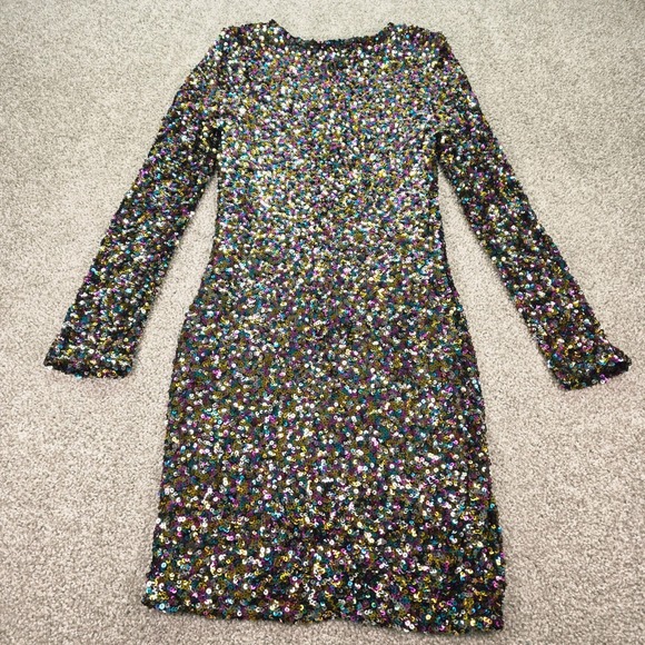 New Sweet Lemon Womens Multicolor Sequin Long Sleeve Mini Dress NWT Size L - Picture 3 of 9